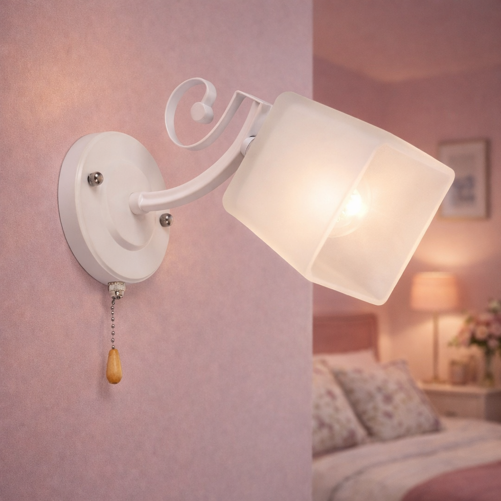 Бра Sirius с квадратным плафоном из стекла под лампу Е27 Белый/Хром (B N3845/1W WT+CH)