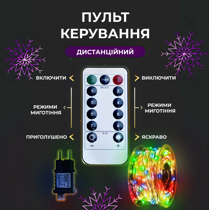 Гирлянда Роса нить с пультом 2000 LED 200 м от сети Разноцветный - фото 4 Гирлянда Роса нить с пультом 2000 LED 200 м от сети Разноцветный - фото 4