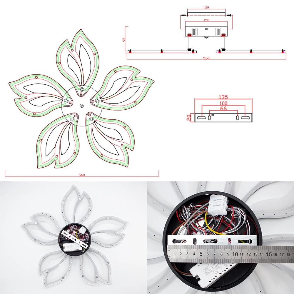 Люстра светодиодная ESLLSE ASTRA 5F с пультом 60 Вт 560x95 мм Черный (10592) - фото 10