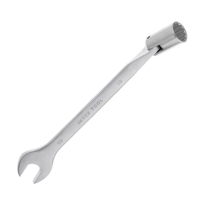 Ключ ріжково-накидний шарнірний Intertool 19 мм CrV покриття сатин-хром (XT-1419)