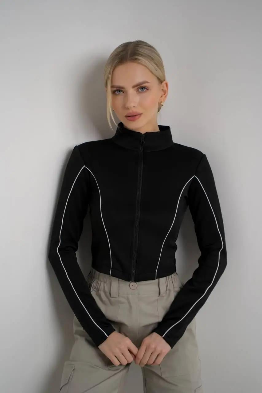 Женский лонгслив на замке с длинным рукавом M Черный (ТAPE22)