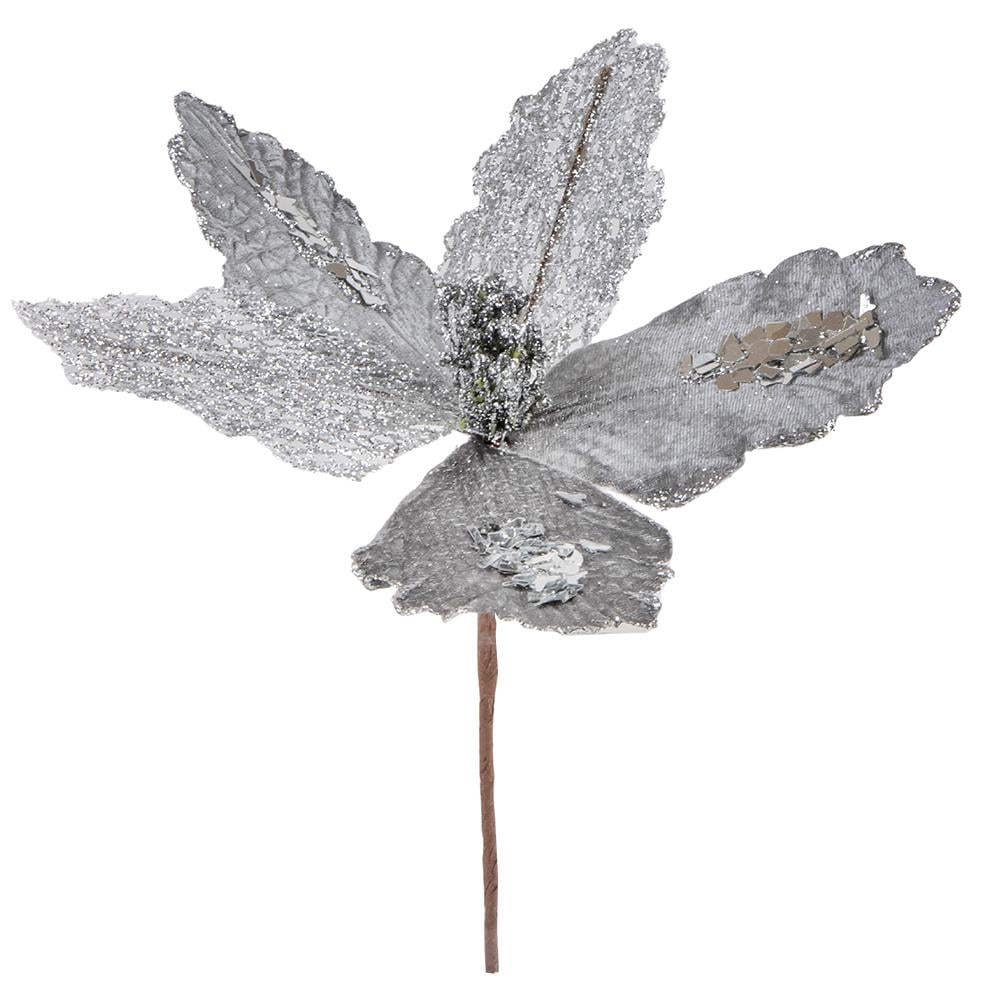 Цветок новогодний декоративный 4 шт. Серебристый (6019-039)