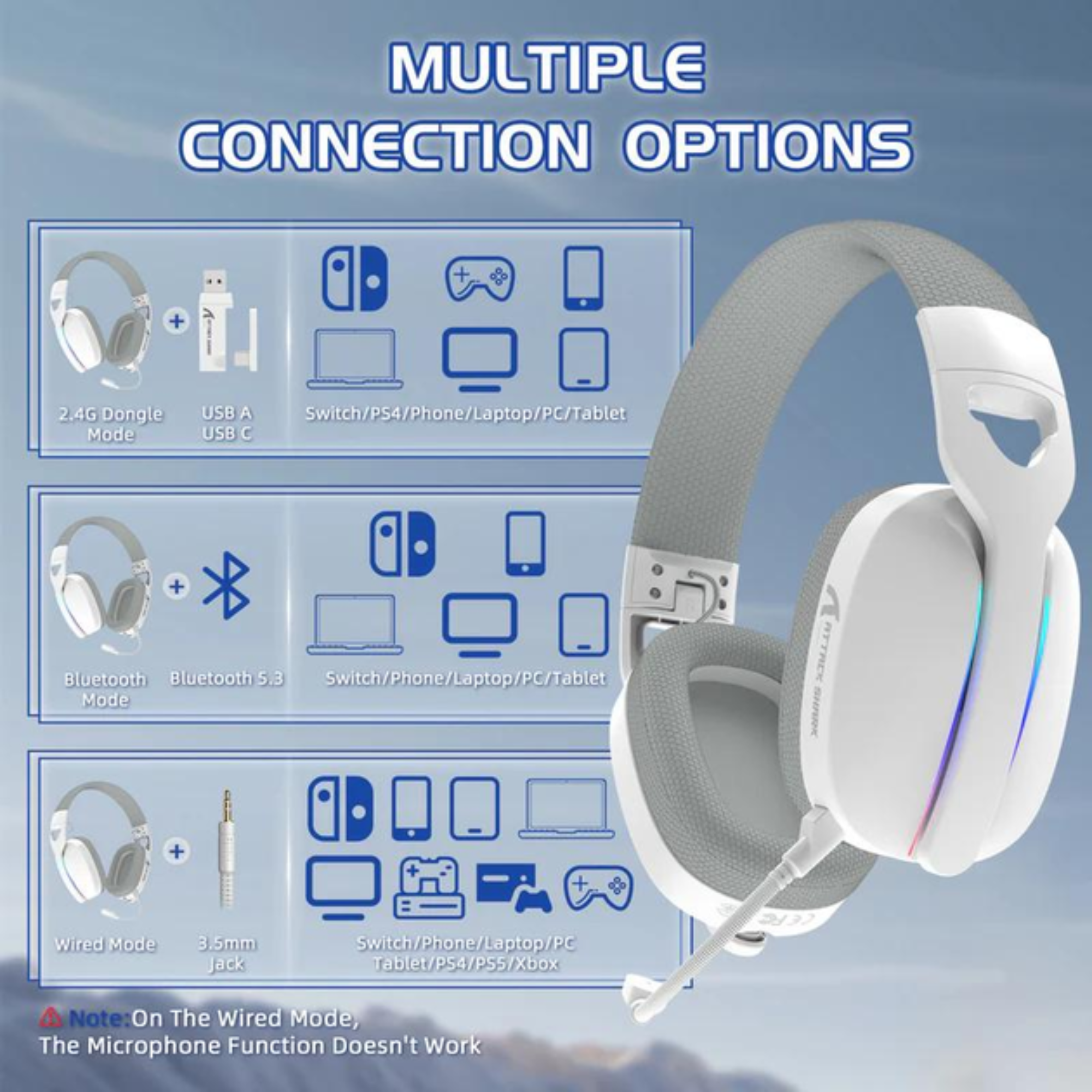 Гарнитура беспроводная Attack Shark Bluetooth/2,4G L90 RGB 7.1 PC/PS4/PS5/Switch/Xbox White (25860541) - фото 5