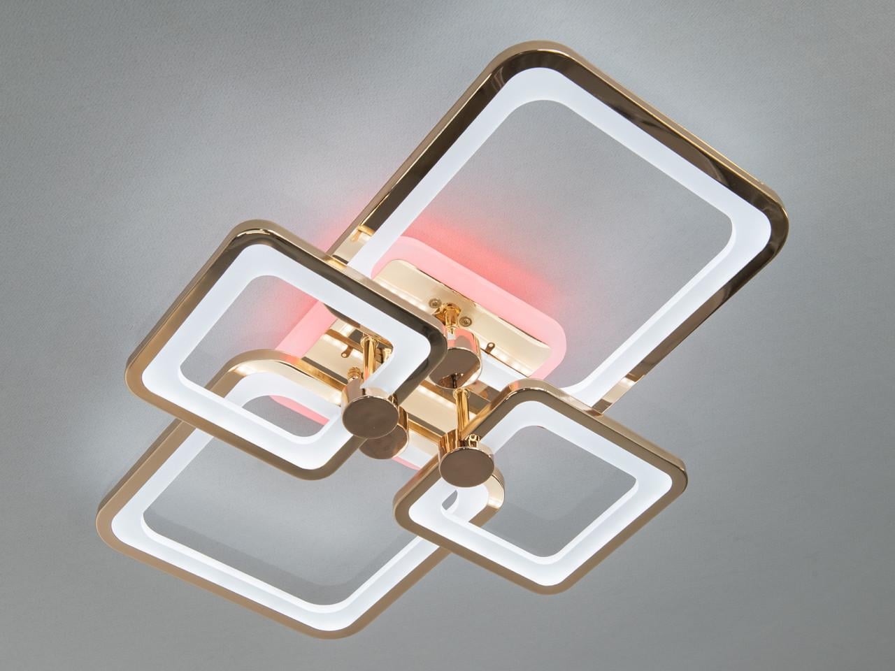 Люстра LED квадраты для офиса 8208-4G-LS 76W на 11 м2 Золотой (2494575093)