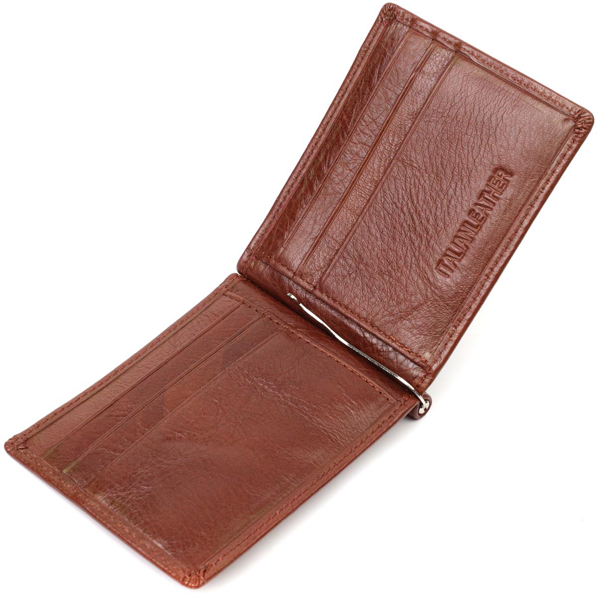 Затискач чоловічий ST Leather Money Clip 19427 з натуральної гладкої шкіри Коричневий (56396) - фото 3