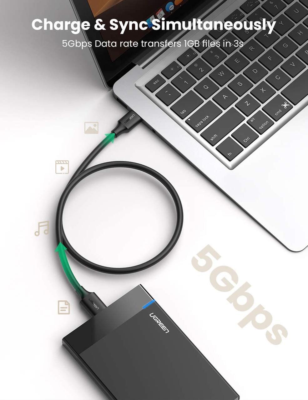 ᐉ Кабель зарядный Ugreen USB 3,0 AM/micro USB 3,0 1 м Black (US130) •  Купить в Киеве, Украине • Лучшая цена в Эпицентр