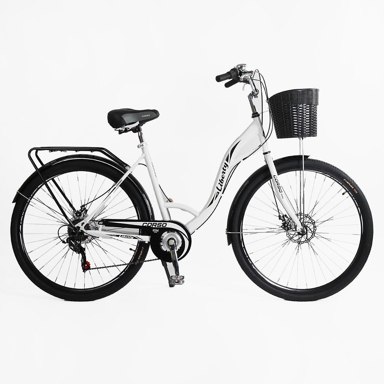 Велосипед городской Corso Liberty с корзиной и багажником рама 20"/28" Белый - фото 1 Велосипед городской Corso Liberty с корзиной и багажником рама 20"/28" Белый - фото 1