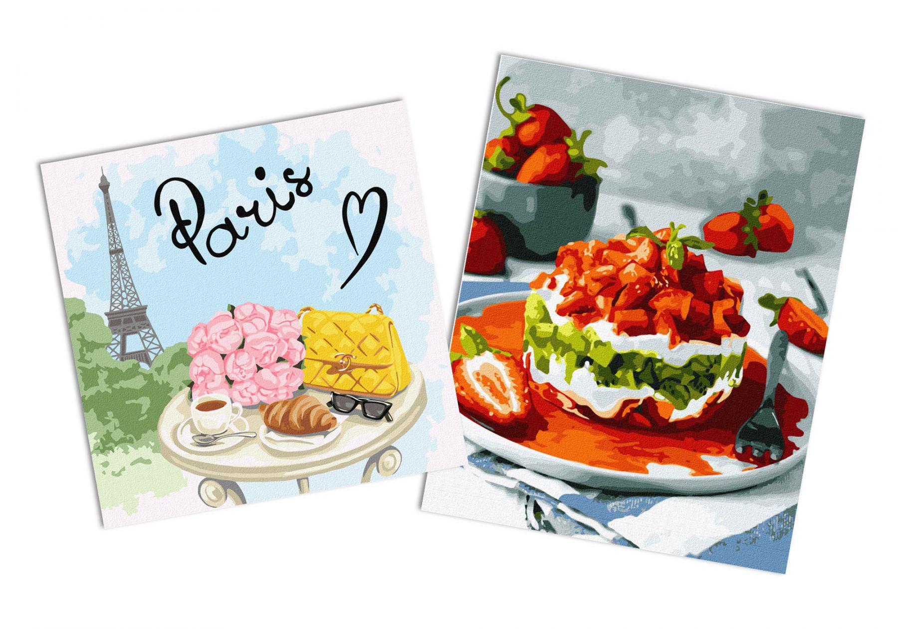 Набор картин по номерам Идейка 2в1 Сладкое сочетание 40x50 см KHO5613 и Утро в Париже 40x40 см KHO5633 (CKHO8172)