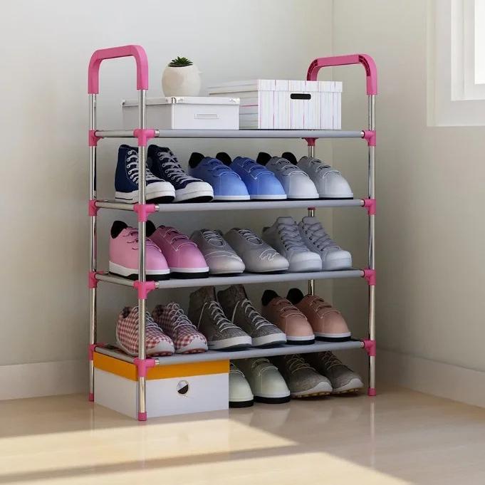 Полиця для взуття Shoe Rack складна на 4 полиці 12 пар Рожевий - фото 2