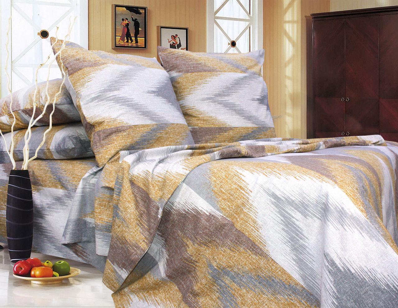 Комплект постельного белья полуторный Еней-плюс Т0684 Коричневый/Белый/Серый