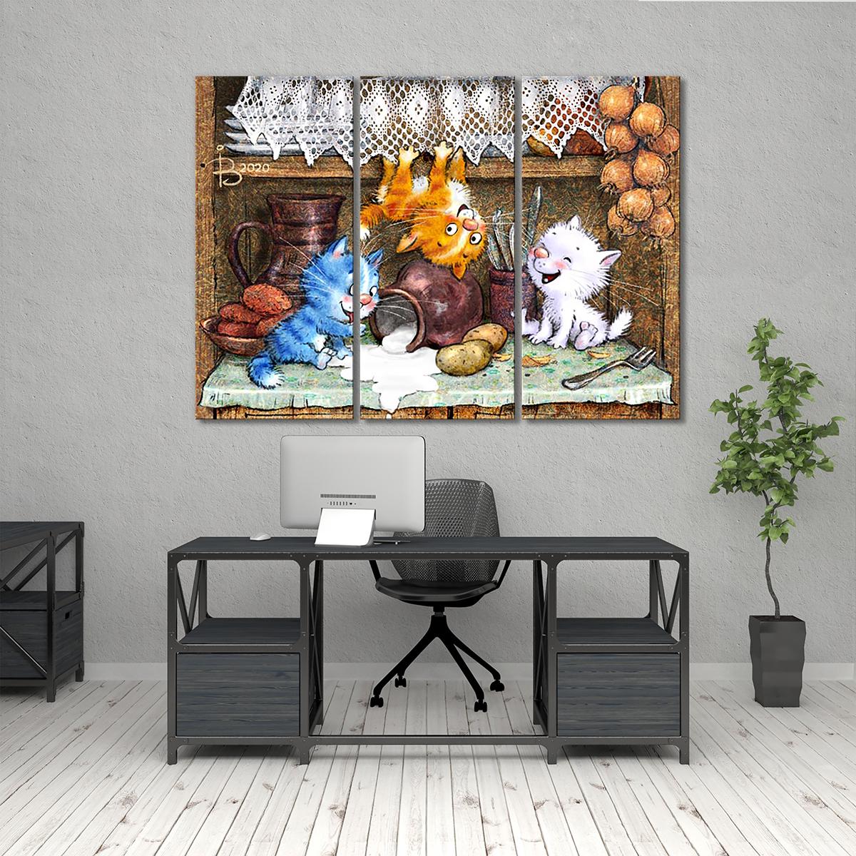 Модульная картина Шкодники 3 модуля 50x75 см