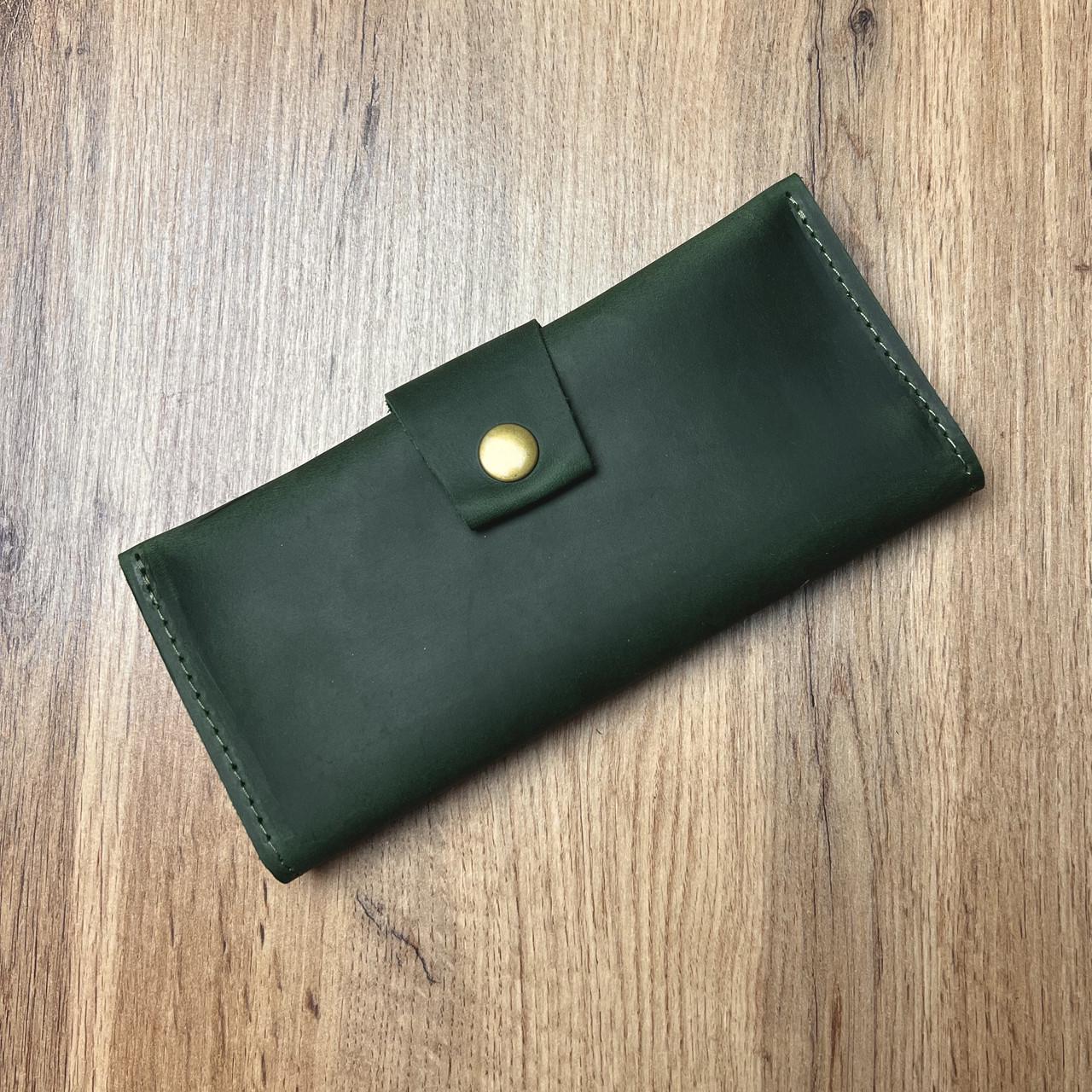 Кошелек из натуральной кожи 20 см Зеленый (b009-4)