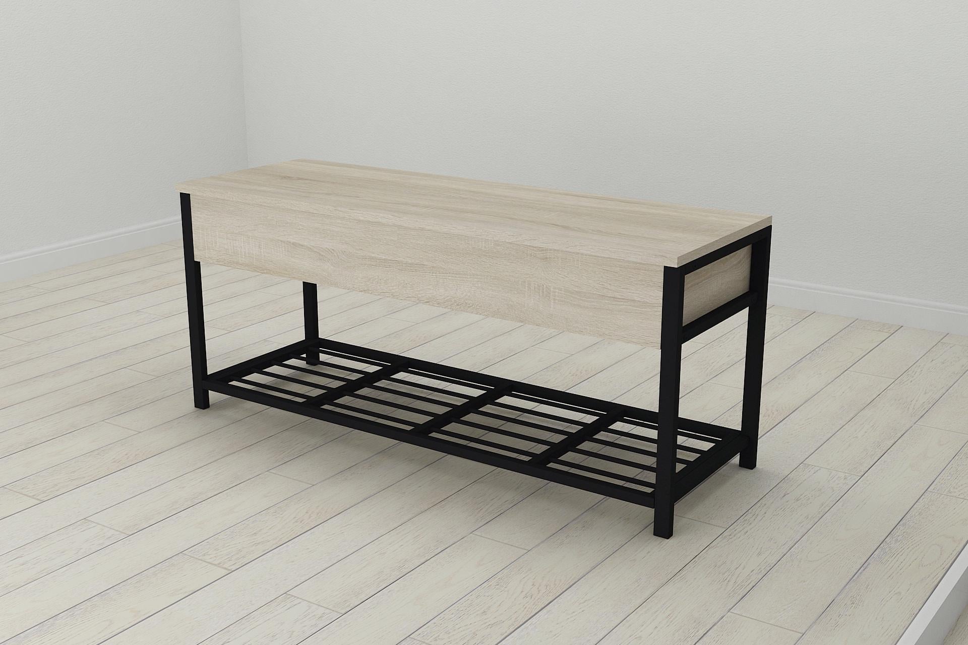 Банкетка с ящиком Ferrum-decor Дрейк 1 металл/ДСП 16 мм 550x1000x400 мм Черный/Сонома (FRD-103048)