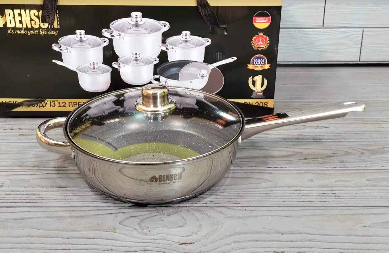 Набор кастрюль из нержавеющей стали 12 предметов Benson (BN-208) - фото 5 Набор кастрюль из нержавеющей стали 12 предметов Benson (BN-208) - фото 5