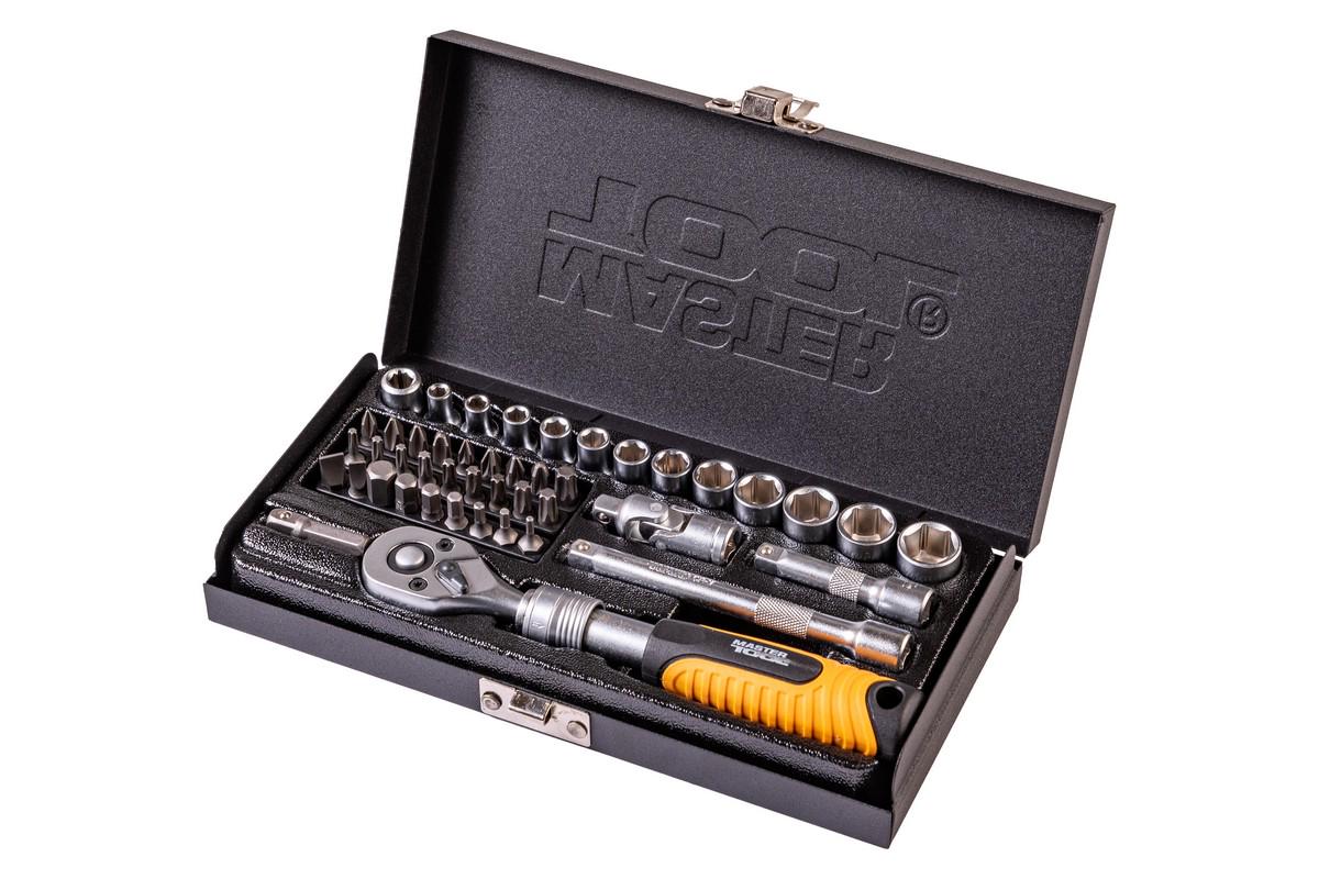 Набор инструментов MasterTool PROFI ¼" 45 шт 4-13 мм телескопическая трещотка CrV50BV30 металлический кейс (78-2045)