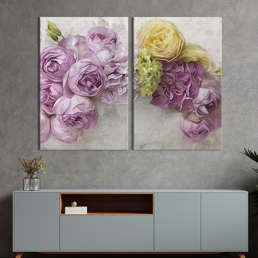 Модульная картина на холсте Диптих Пурпурные пионы 165x122 см (268-2)