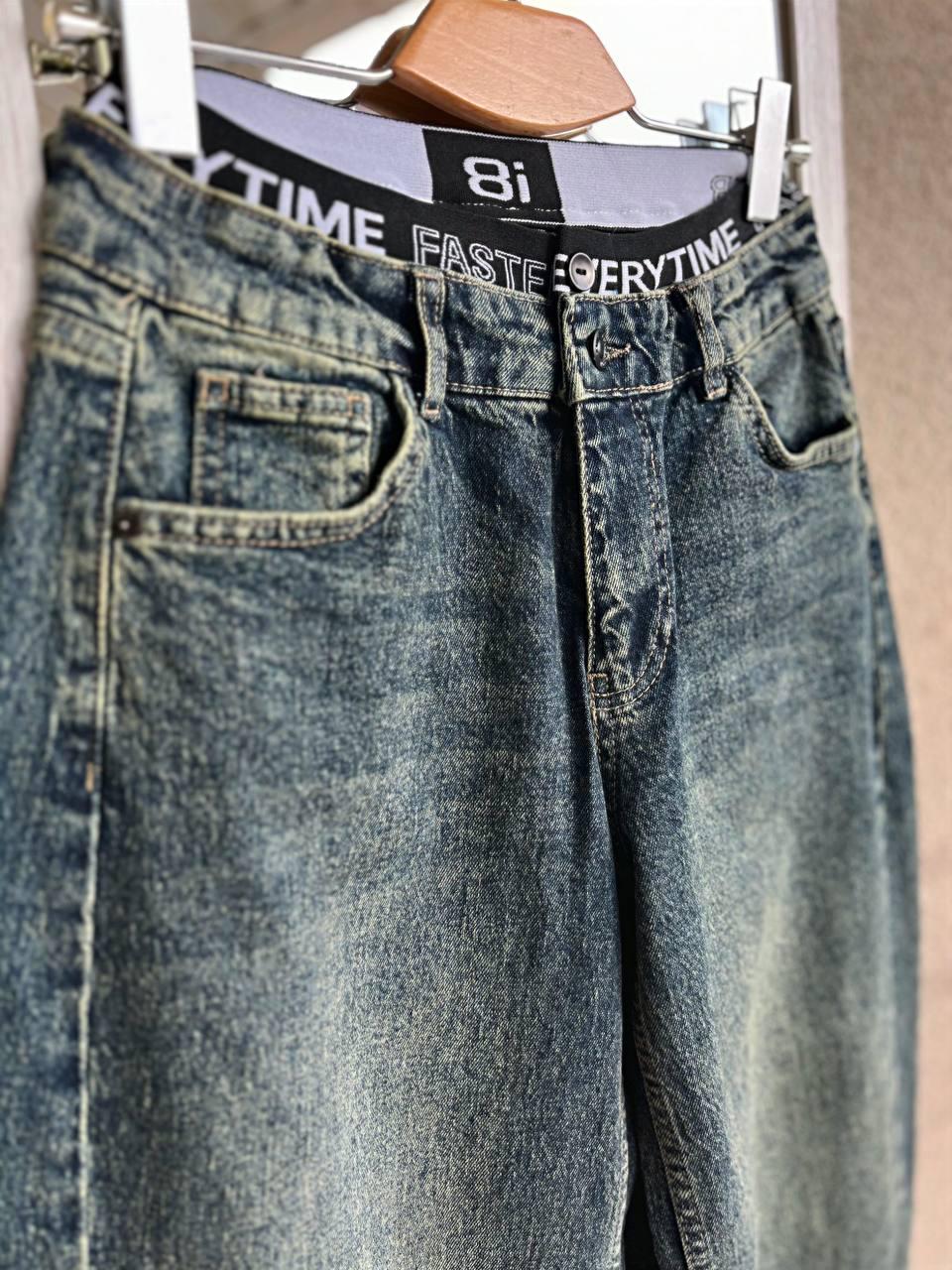 Джинсы женские I8 55526 Palazzo широкие резинка на талии с надписью палаццо косой шов р. 38 Синий с зеленым (2716) - фото 5 Джинсы женские I8 55526 Palazzo широкие резинка на талии с надписью палаццо косой шов р. 38 Синий с зеленым (2716) - фото 5