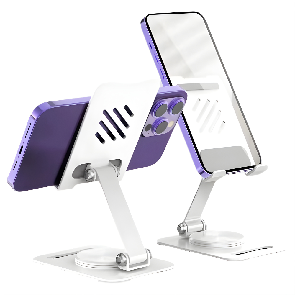 Подставка настольная под телефон для смартфона и планшета до 7 дюймов C оборотом на 360 металлическая складная Белый - фото 2