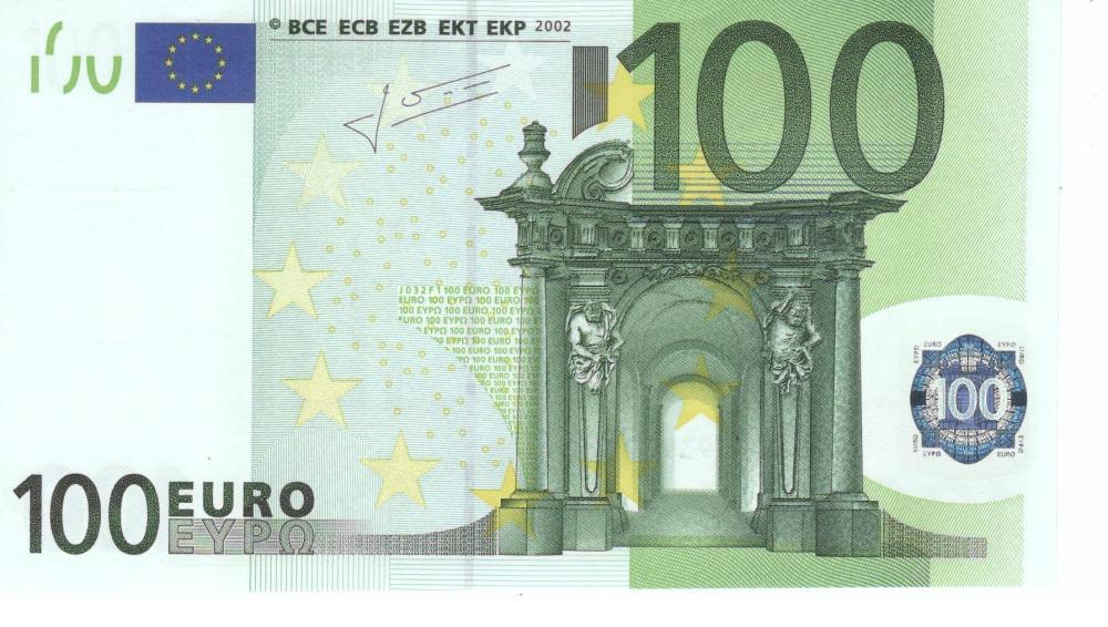 Коллекционная банкнота Италия 100 евро 2002 S J032 UNC (Б06795)