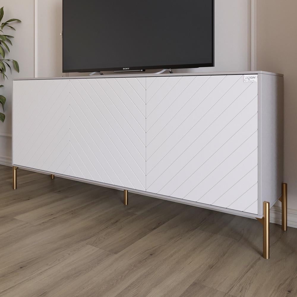 Тумба під телевізор із золотими металевими ніжками Lion Амарант 168x40x76,5 см Кашемір/Білий (Lion-043069)