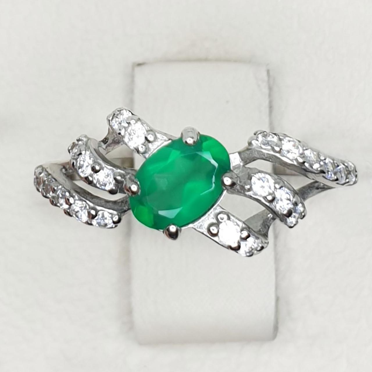 Кольцо серебряное с зеленым агатом р. 17 1,46 г (1428314981)