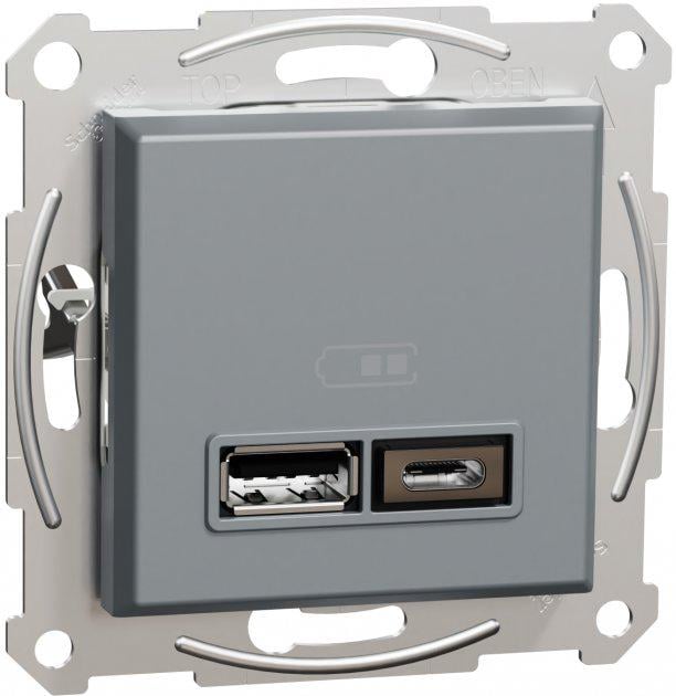 Розетка USB Schneider Electric EPH2700362 Asfora А + С 2,4 А пластик Стальной IP20 (11485978)