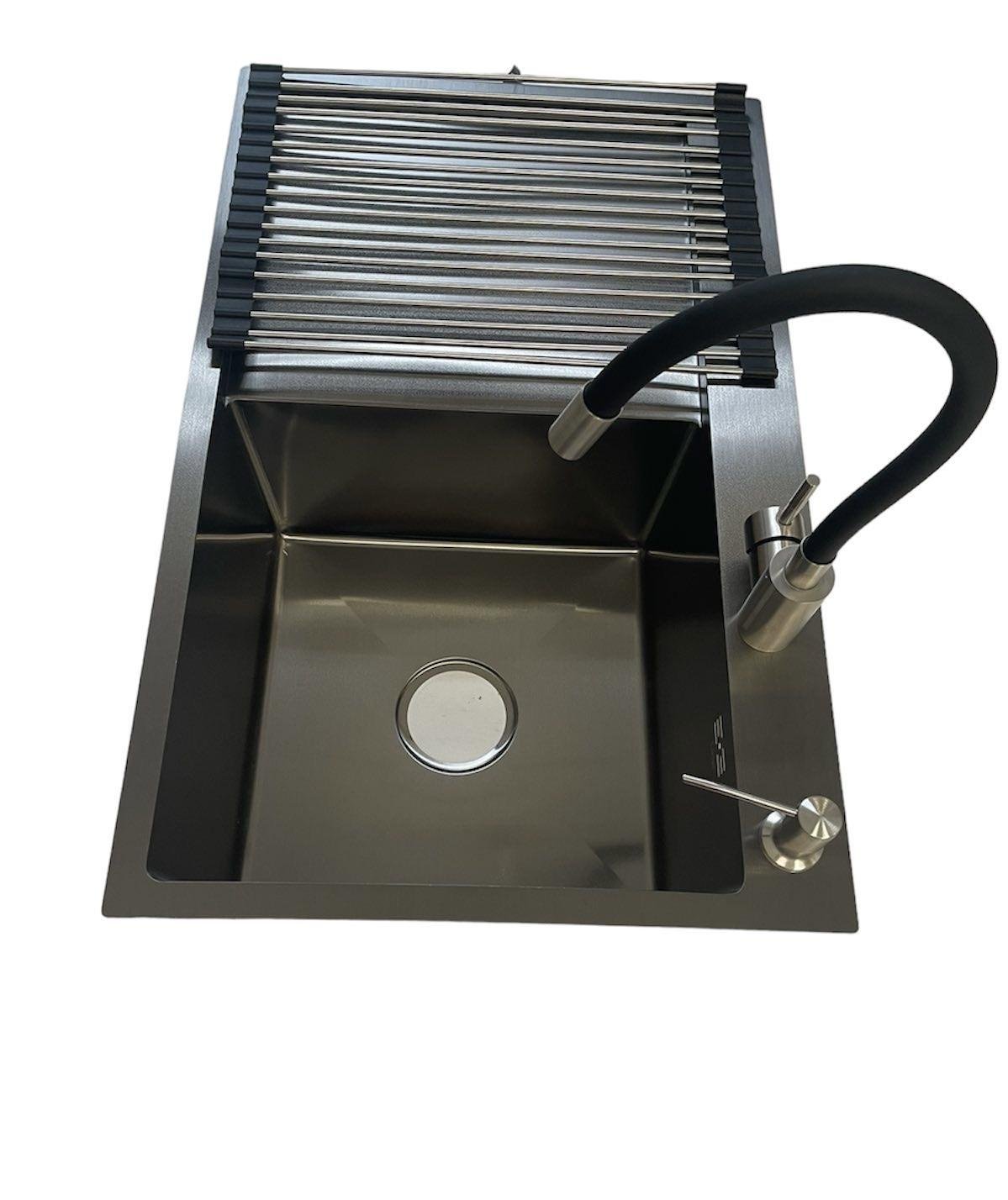 Мойка для кухни Lidz 7849BR PVD правая и смеситель для кухни Aria 015F3 с гибким изливом Lidz Черный