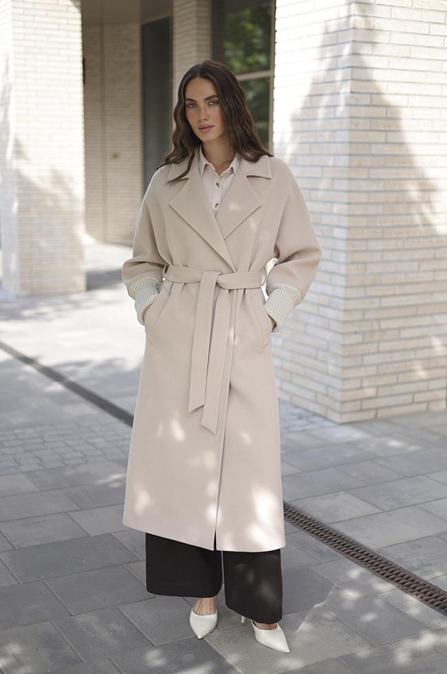 Пальто Lipar с вязаными рукавами р. 46 Бежевый (6314)