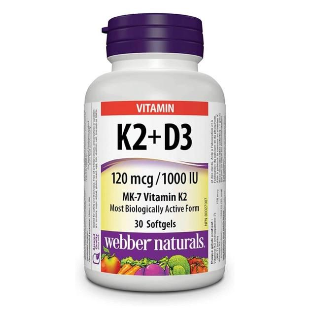 Витамин Webber Naturals Vitamin K2 D3 120 mcg/1000IU 30 softgels