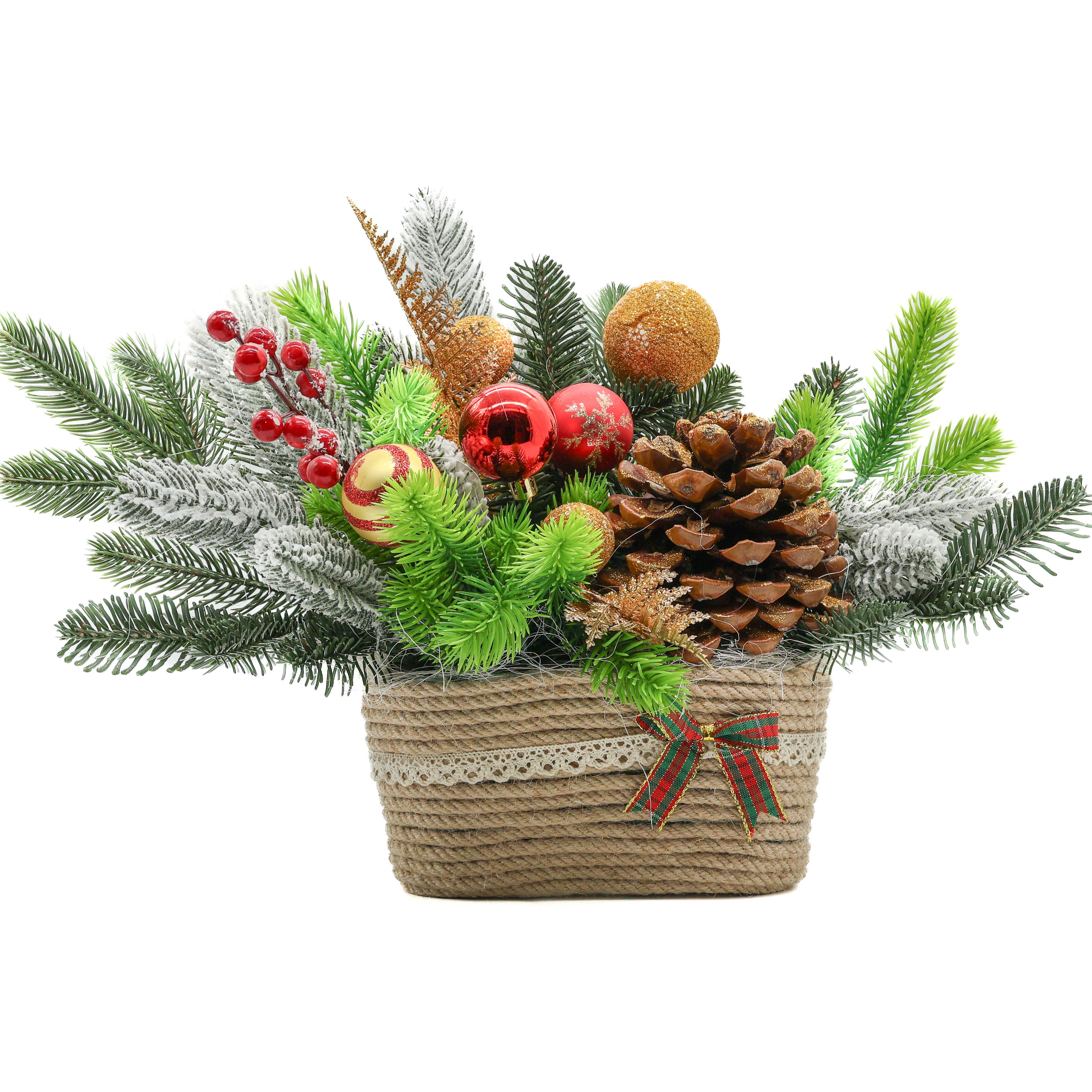 Украшение для стола GALADECOR с XL шишкой с заснеженной хвоей и игрушками 25х35 см