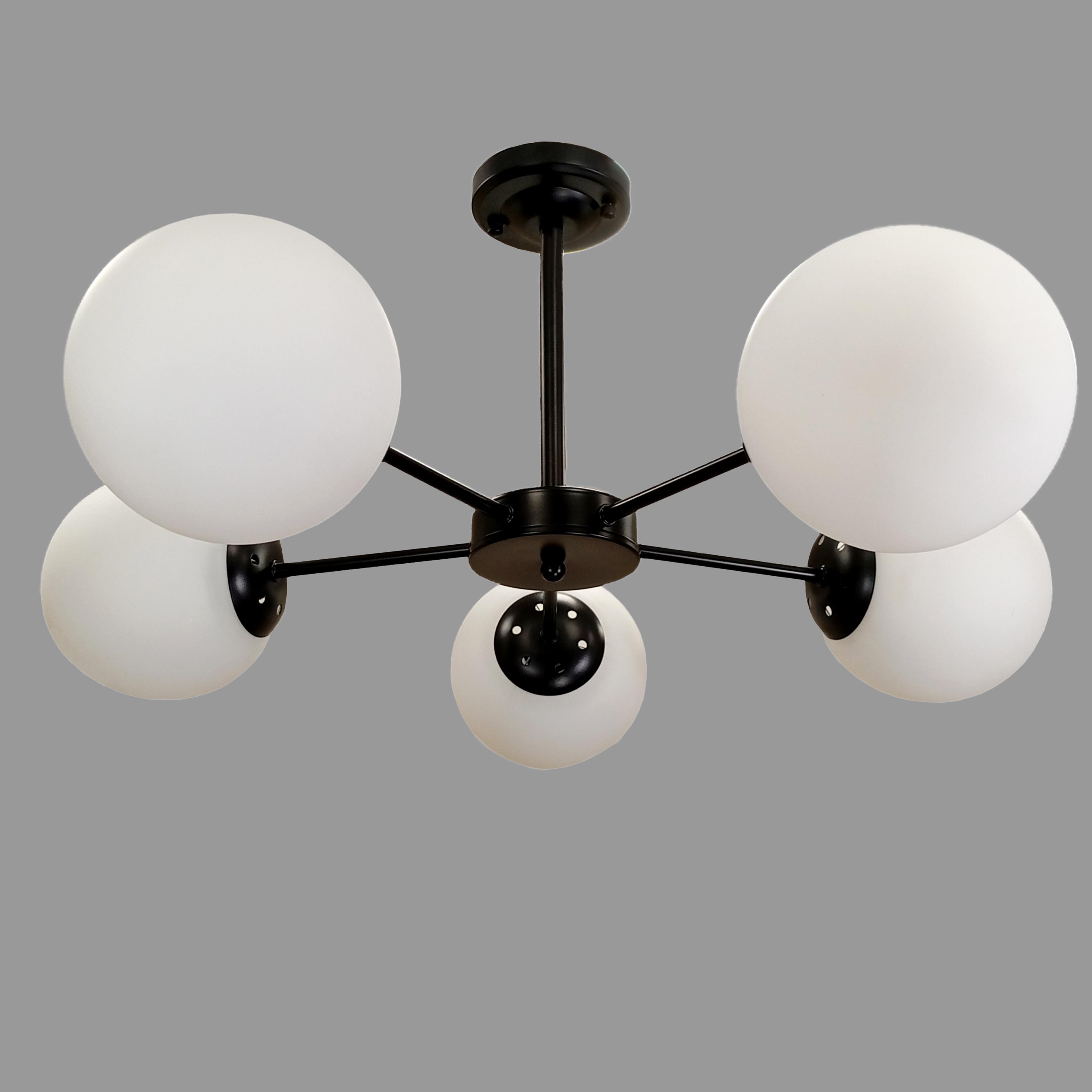 Люстра сучасна на 5 білих плафони Чорний (52-F151-5 BK+WH)