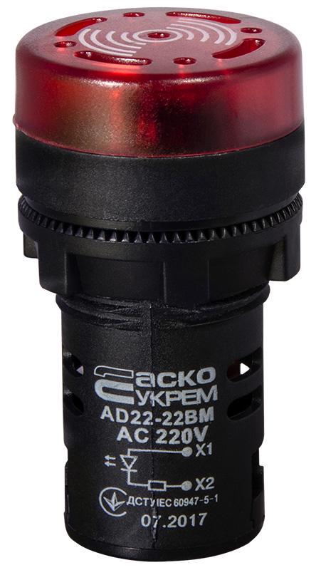 Сигнализатор звуковой АСКО-Укрем AD22-22 BM/r 22 мм LED 220 V АC Красный (A0140030159)