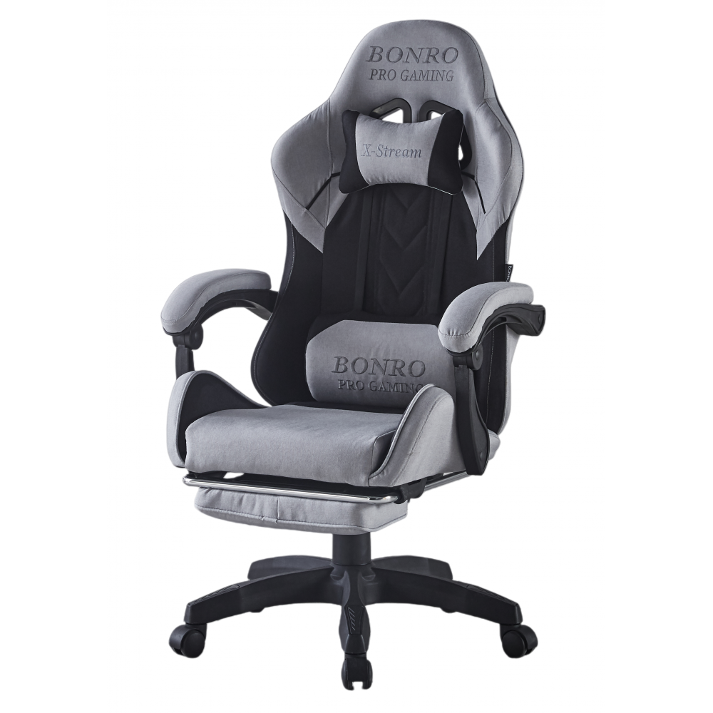 Кресло геймерское из ткани Bonro B-145 с подставкой для ног Черно-серый (42401049) Кресло геймерское из ткани Bonro B-145 с подставкой для ног Черно-серый (42401049)