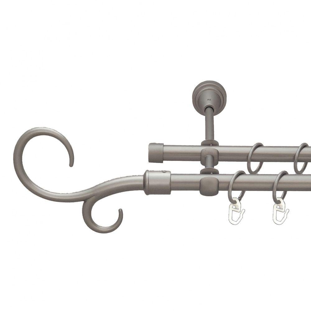 Карниз металлический Orvit Гак Двойной двухрядный открытый/гладкая труба/кольцо металлическое Сатин 16/16 мм 300 см (6098917)