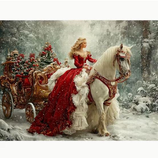 Набір для вишивання хрестиком ZUOANLF Леді в червоному на білому коні 14CT канва Аїда з нанесеним малюнком 30x40 см (2876526321)