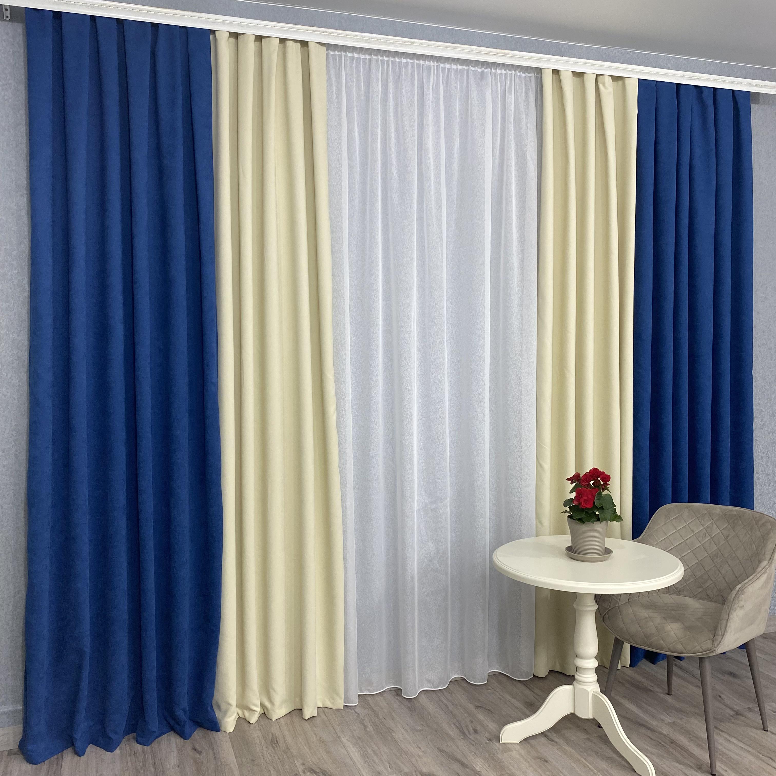 Шторы микровелюр TG Home Дуэт №450 1,50х2,70 м Синий/Кремовый (450-356/250) - фото 7 Шторы микровелюр TG Home Дуэт №450 1,50х2,70 м Синий/Кремовый (450-356/250) - фото 7