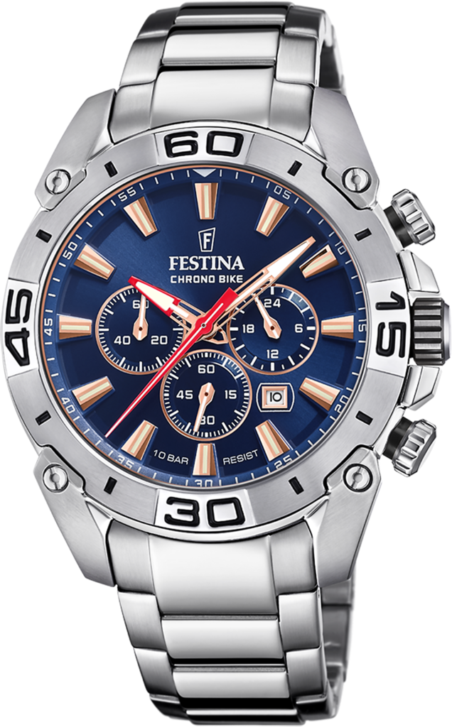 Наручний годинник чоловічий Festina F20543/4 Chrono Bike з сталевим корпусом WR 100 м та синім циферблатом