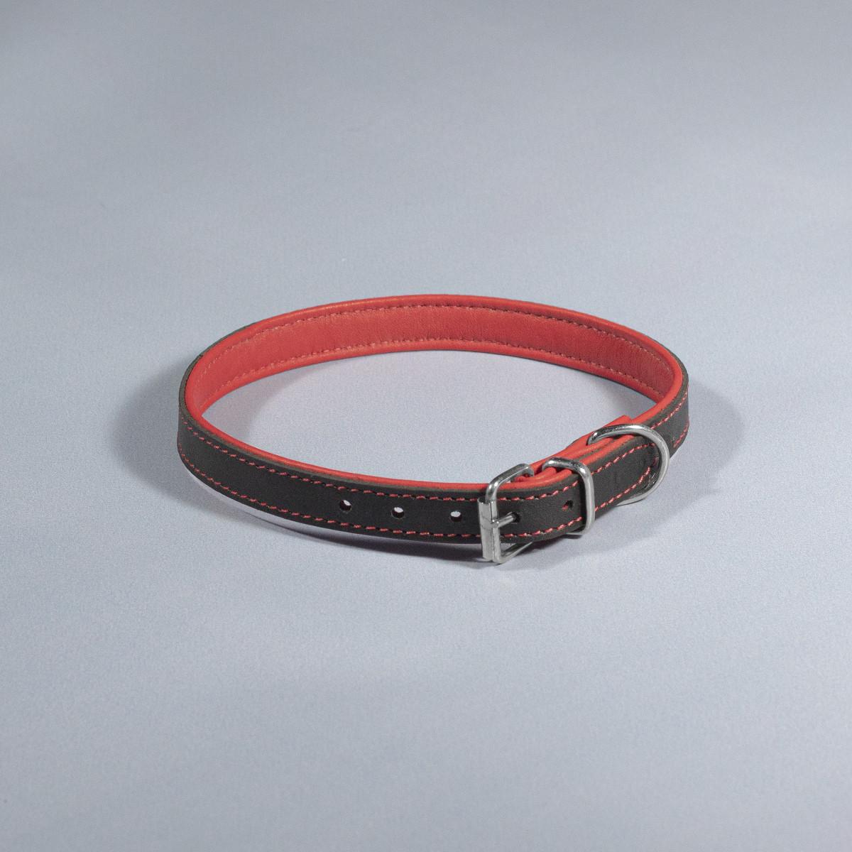 Нашийник для собак шкіряний подвійний 20 мм х 33-41 см Чорний/Червоний (2354925667)