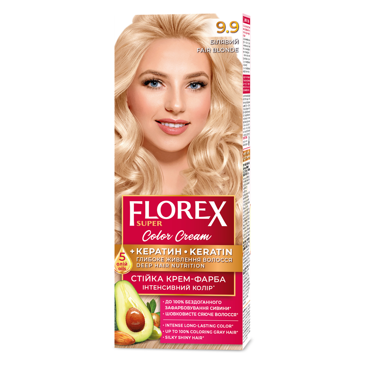 Крем-краска для волос стойкая Florex кератин 9.9 120 мл Белокурая Крем-краска для волос стойкая Florex кератин 9.9 120 мл Белокурая