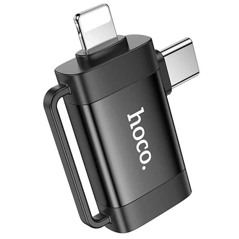 Перехідник Hoco UA31F OTG 2in1 Lightning male/Type-C male to USB female Black (00000074128_2) Перехідник Hoco UA31F OTG 2in1 Lightning male/Type-C male to USB female Black (00000074128_2)