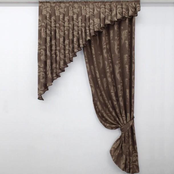 Комплект на кухню шторы/ламбрекен лен 145х250 см Коричневый (039к)