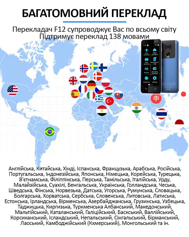 Перекладач голосовий електронний перекладач AI F12/138 мов/онлайн/18 мов офлайн/фото переклад Blue - фото 3