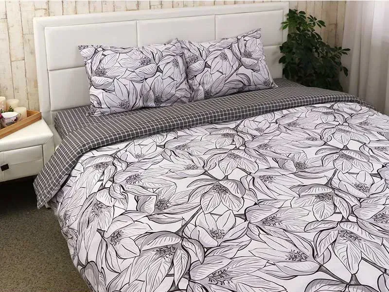 Комплект постельного белья Цветки и клеточка бязь полуторный 150х220 см (G-1903-1/WP/1.5) - фото 7