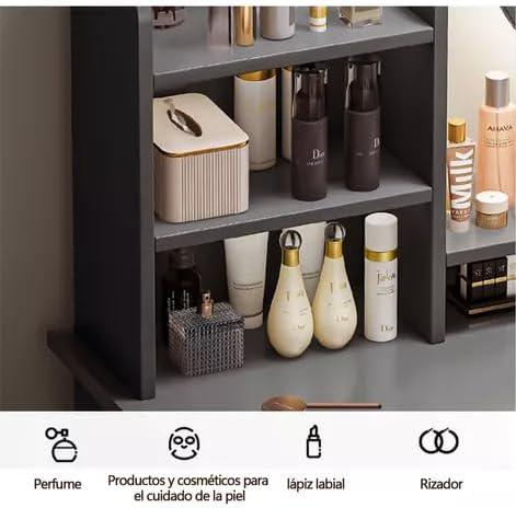 Столик для макіяжу з дзеркалом з LED підсвічуванням та шухлядами 80х40х128 см (17247) - фото 4