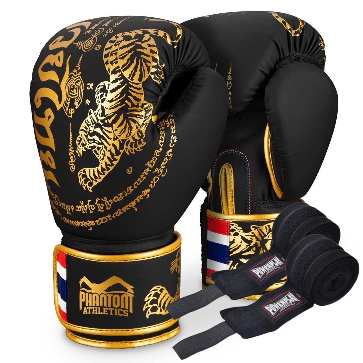 Боксерские перчатки Phantom Muay Thai 12 унций бинты 4 м в комплекте Black Gold (3070039884)