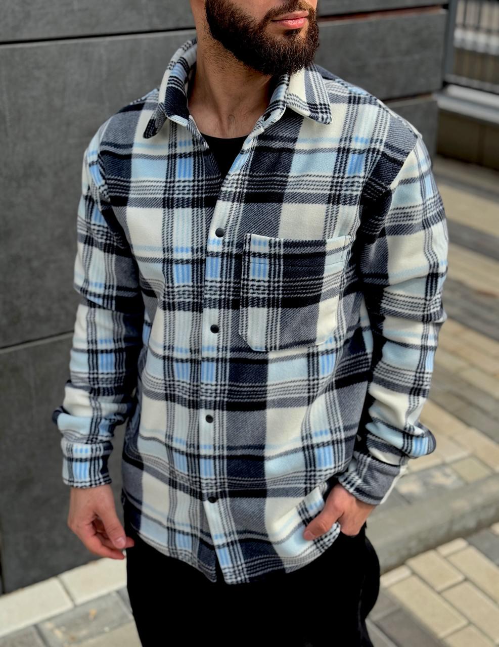 Рубашка мужская весенне-осенняя флисовая S Бело-голубой (G0016) Рубашка мужская весенне-осенняя флисовая S Бело-голубой (G0016)