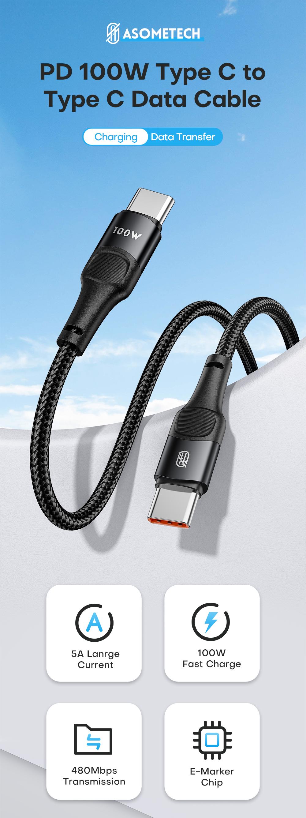 Кабель Asometech Type-C PD 100w 1м Fast Charge Black - фото 9 Кабель Asometech Type-C PD 100w 1м Fast Charge Black - фото 9