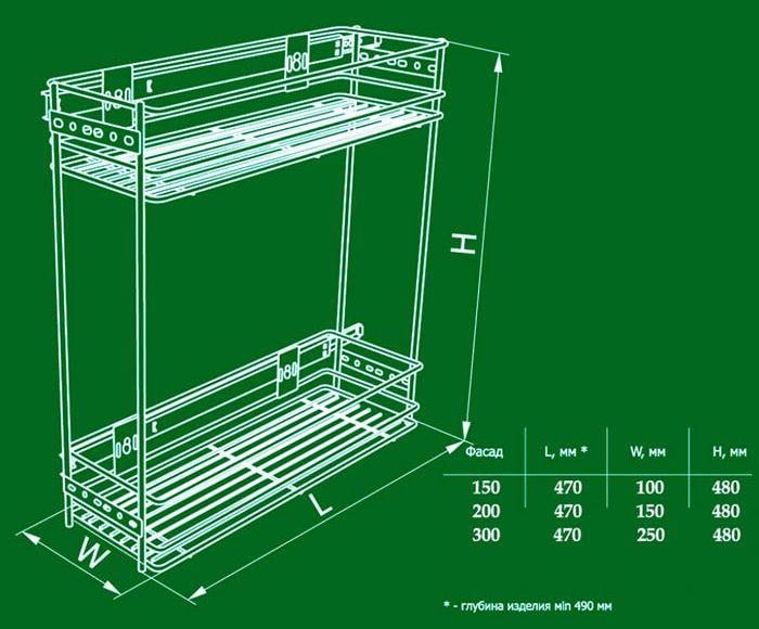 Карго 2 полки с боковым креплением 200 мм с направляющей Хром (004763) - фото 2