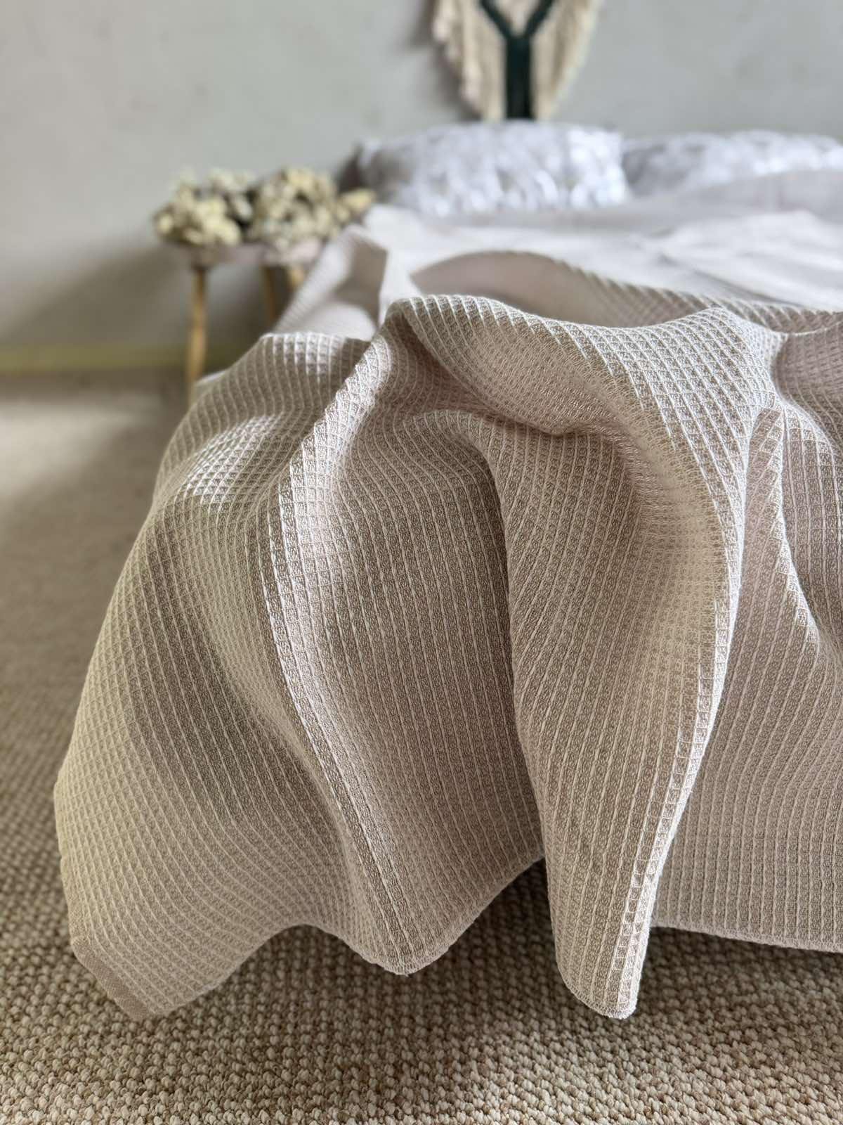 Простынь вафельная ZEINTEX хлопчатобумажная 200х220 см Бежевый (26416466) - фото 1