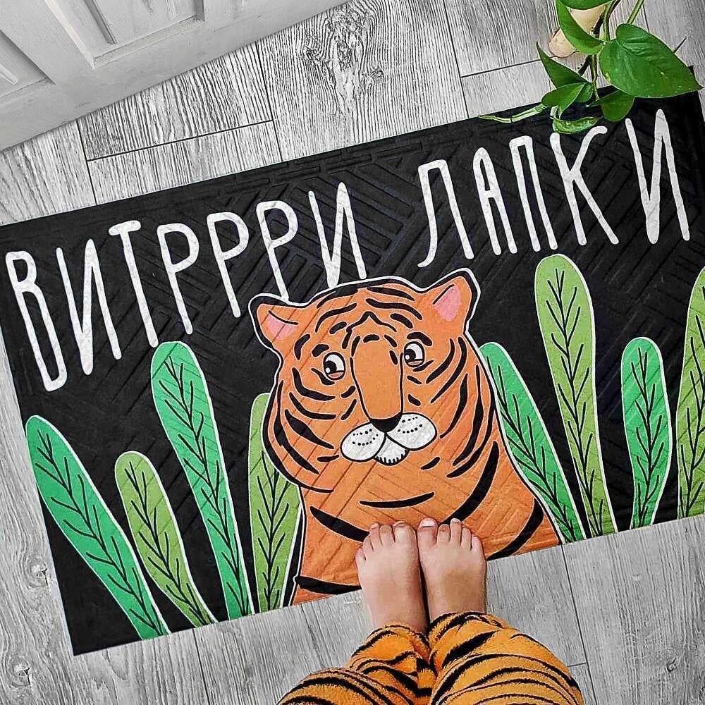 Придверный коврик "Витри лапки" с тигром 75х45х0,4 см (KOV_20S039)